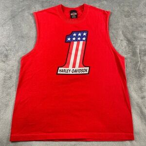 Harley Davidson Mens L Red Sleeveless T Shirt Graphic Eagle Palm‎ Beach Florida